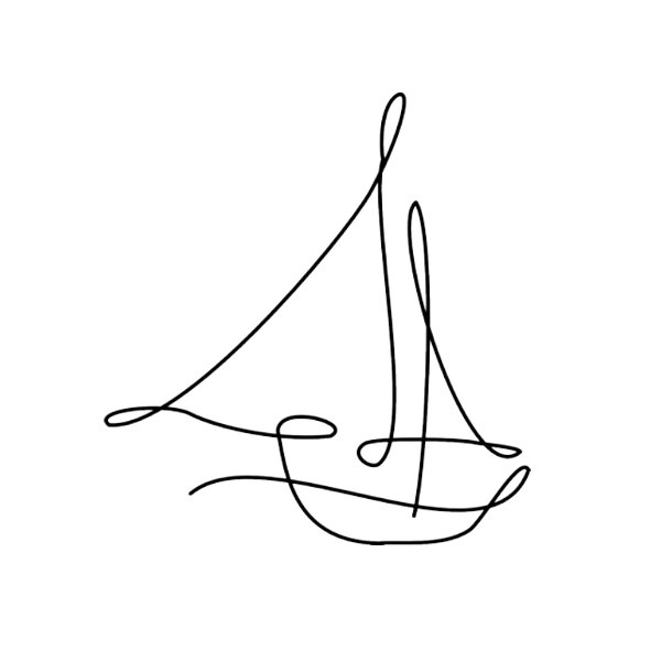Small one-line sailboat tattoo